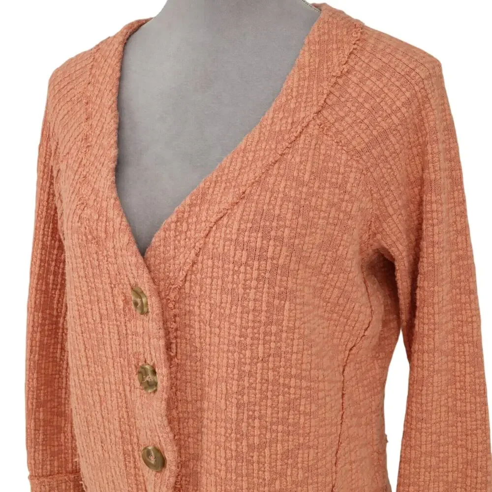 Two by Vince Camuto Sweater Womens Small Orange Cardigan Stretch Cotton V Neck